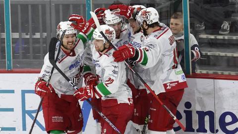 Cardiff Devils celebrate a goal