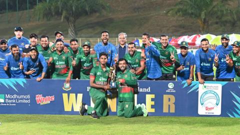 Bangladesh with the ODI series trophy