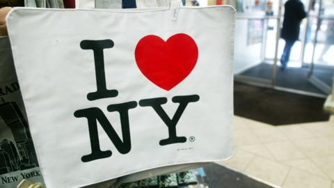 A bag bearing the iconic 'I ♥ NY' logo is on sale near Ground Zero in New York City (13 December 2002)