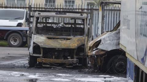 Burnt out sports car in Newtownards business park