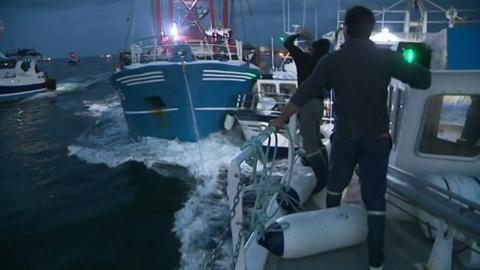 A video screengrab shows fishing boats colliding in the Channel