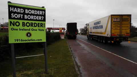 Anti-border sign on the Dublin Road, County Louth, in the Republic of Ireland close to the border with Northern Ireland.