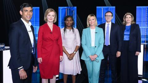 Candidates stood on stage for the ITV PM debate