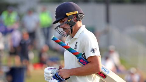 England opener Rory Burns walks off after being dismissed late on day four of the first Test against New Zealand