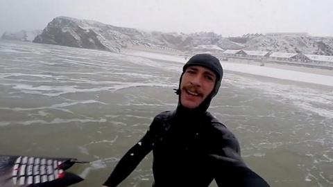 Simon Shields saw the snow storms in Cornwall as a chance to hit the waves.