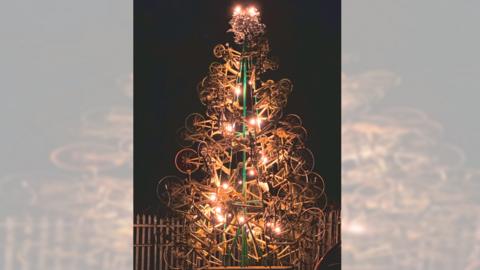 Tree made from recycled bikes
