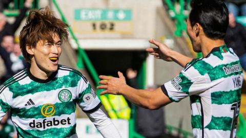 Celtic's Kyogo Furuhashi and Yang Hyun-jun celebrate