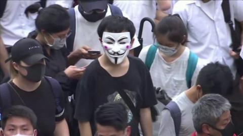 A man in a mask during the protest