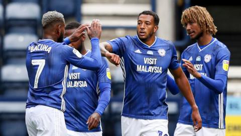 Cardiff celebrate their second goal