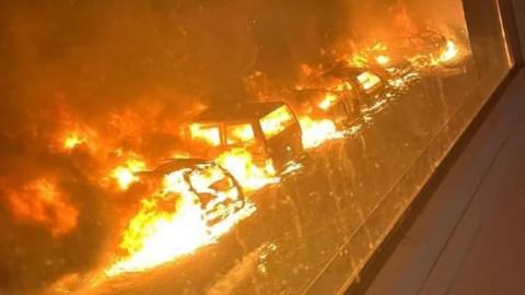 Vehicles on fire