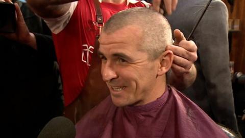 Bristol Rovers boss Joey Barton getting his head shaved