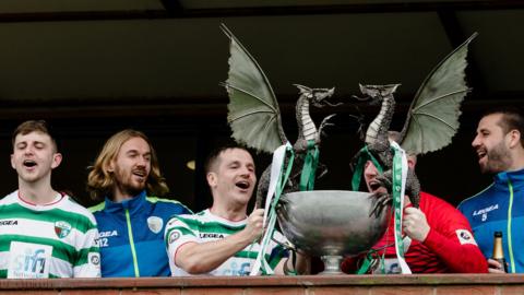 The New Saints celebrate winning the Cymru Premier title in 2022