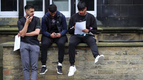 Sixth form students are seen after receiving their A-Level results at The Crossley Heath Grammar School, amid the spread of the coronavirus disease, in Halifax,