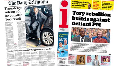 The Daily Telegraph and the i front pages 3 October 2022