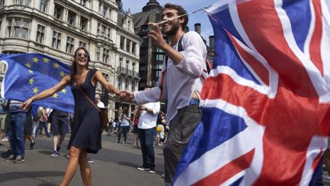 Marchers at a demonstration for a 'People's Vote'