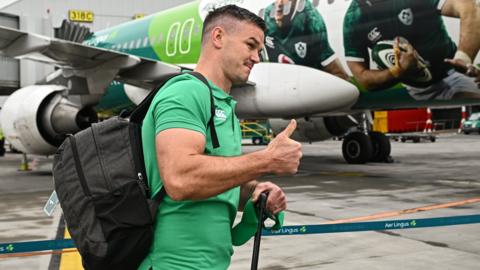 Johnny Sexton boards the plane to France