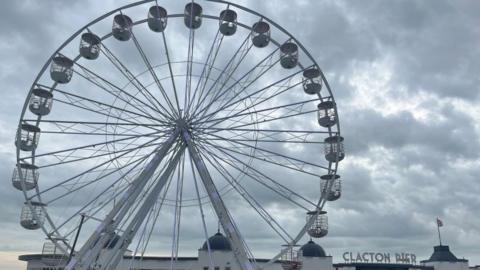 Large white Ferris wheel at Clacton Pier