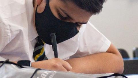 School pupil in a mask