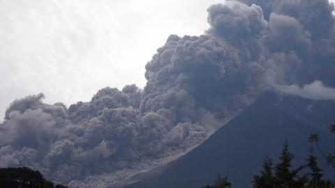 The Fuego Volcano in eruption, seen from Alotenango municipality