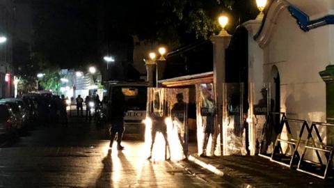 security forces standing guard outside the Supreme Court in Male