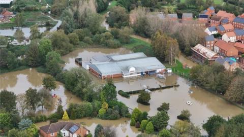 Horncastle from above showing flooding