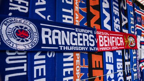 Rangers and Benfica scarves outside Ibrox