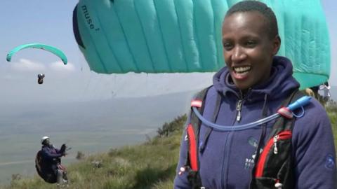 Nyambura Kariuki with her paraglider