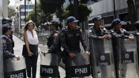 Police in Venezuela block off the opposition-controlled National Assembly, 14 May 2019