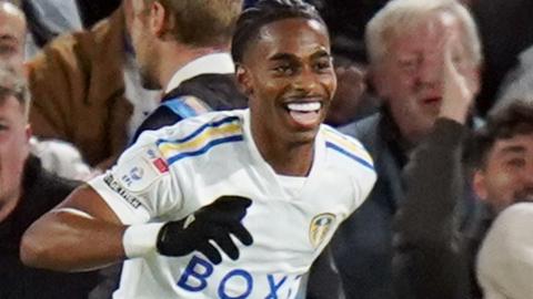 Crysencio Summerville celebrates scoring for Leeds