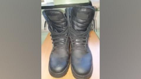 A pair of steel toe boots