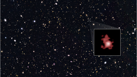 The galaxy GN-z11, pulled out in the inset, is seen only 400 million years after the Big Bang