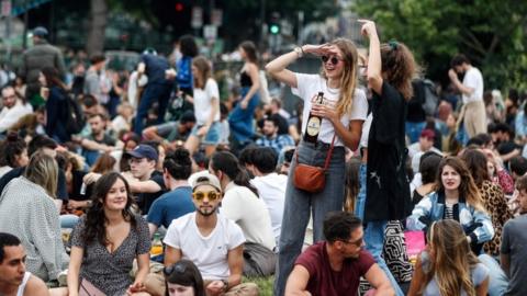 People attending an event for Fete de la Musique in Paris