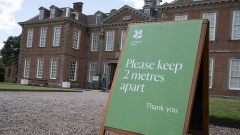 Social distancing sign for visitors at Hanbury Hall