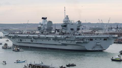 HMS Queen Elizabeth as seen from Southsea in Portsmouth