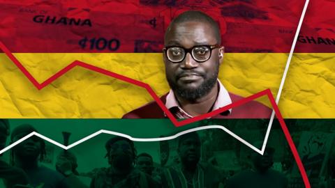 A composite image of Daniel Dadzie and a Ghanaian flag