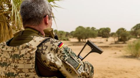 A German soldier near Camp Castor in Gao, Mali - 2017