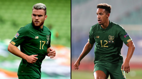 Aaron Connolly (left) is ruled by injury while Callum Robinson (right) will miss the Republic's three games over the next week after testing positive for Covid-19