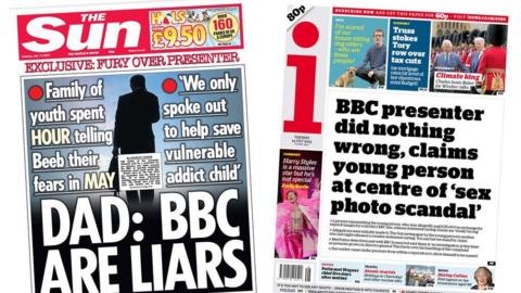 Front pages of the Sun and the i newspaper, 11 July