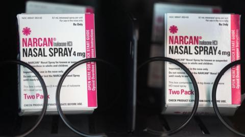 Narcan nasal spray for the treatment of opioid overdoses is made available for free in a vending machine by the DuPage County Health Department at the Kurzawa Community Center on September 01, 2022 in Wheaton, Illinois.