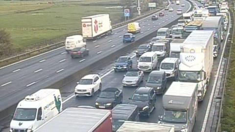 Queuing traffic on the southbound carriageway