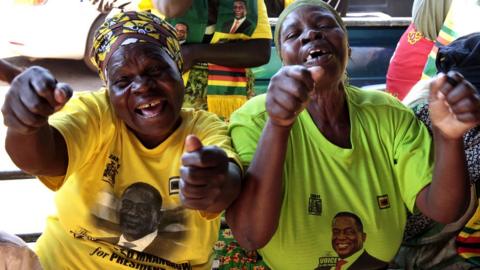 Women celebrating Mnangagwa's win