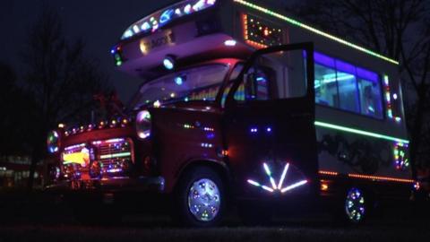 It's a camper-van like no other. Roger Reeve and his daughter Beverley decorated the motor-home with around 7,000 LED lights as a retirement project.