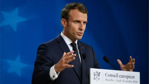 French President Macron in Brussels on 18 October