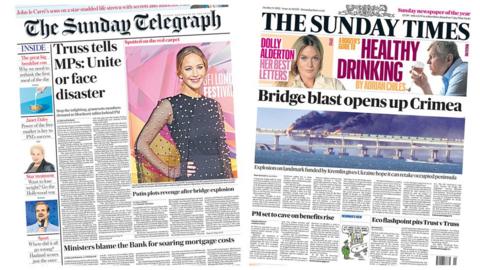 The Sunday Telegraph and The Sunday Times front pages for 9 October