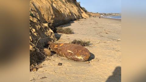 Unexploded bomb on beach