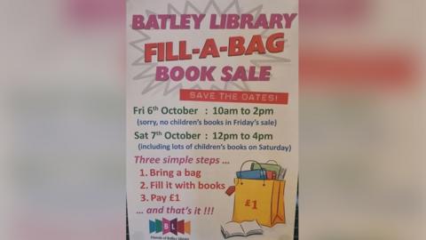 A poster for the book sale