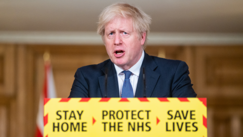 Prime Minister Boris Johnson speaks during a media briefing on coronavirus at Downing Street on January 15, 2021