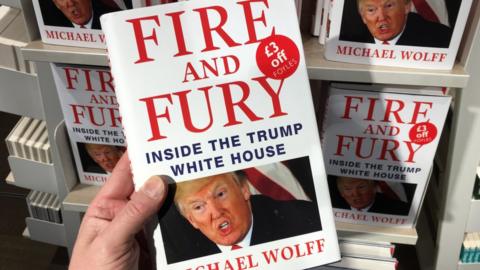 Michael Wolff's book "Fire and Fury: Inside the Trump White House" on display at Foyles in London