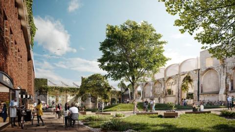 Artist impression of how the grounds of the 13th century Greyfriars monastery could look after the transformation
