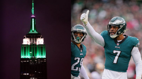 Picture of Empire State Building and Philadelphia Eagles linebacker Haason Reddick